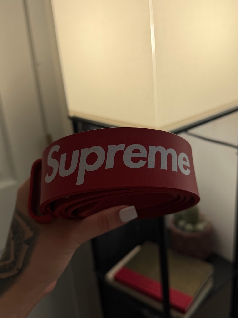 Supreme Red Repeat Logo Leather Belt